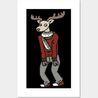 christmas reindeer with a scarf Posters and Art